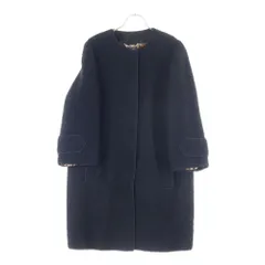 DOLCE & GABBANA (ドルチェアンドガッバーナ) 裏地レオパード総柄 ウール ボア ノーカラー スナップボタン コート ブラック レディース