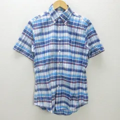 g■ブルックスブラザーズ/BROOKS BROTHERS 半袖BDシャツ/チェック柄【S】青/men's/90【中古】■