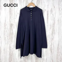 GUCCI グッチ 金ボタン ロングスリーブ コットン ロングポロシャツ チュニック ネイビーのサムネイル