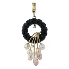 K18YG イエローゴールド ペンダントトップ ダイヤ 0.03ct オニキス 淡水真珠 パール サークル 花束【新品仕上済】【zz】【中古】