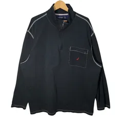 NAUTICA ノーティカ ハーフジップ スウェット シャツ 胸ポケットジッパー カンボジア製 XXLサイズ ブラック