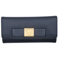 PRADA (プラダ) リボン サフィアーノ 二つ折り長財布 ロングウォレット カードケース ブラック レザー 1MH132 ゴールド金具