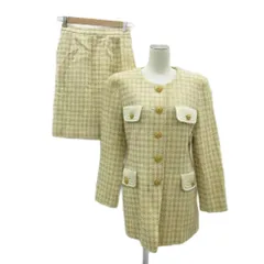 セルッチオ CERCHIO フォーマル セットアップ 上下 M クリーム色 ノーカラージャケット ミドル丈 タイトスカート チェック柄 ツイード ひざ丈 /YS51 ■ECD001