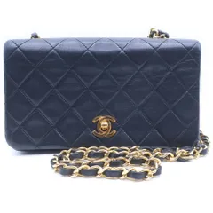 CHANEL (シャネル) ミニマトラッセ フルフラップ チェーンショルダーバッグ ブラック ラムスキン ゴールド金具
