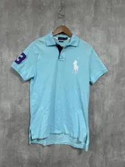 POLO RALPH LAUREN ポロ ラルフローレン ビッグポニー 3 ボーダータートル ポロシャツ sizeM/水色  ■◆ レディース