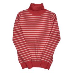 カシミヤ100% 高島屋 TAKASHIMAYA タカシマヤ ボーダー タートルネック ニット セーター M /ピンク×ホワイト系 レディース