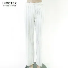 90%OFF 訳あり 新品 インコテックス INCOTEX パンツ 40 LPT3663 Mサイズ ホワイト レディース コットンパンツ ストライプ柄 裾ダブル