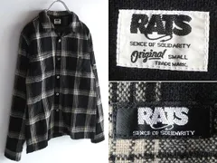 RATS ラッツ ウール ボックスシルエット 開襟シャツ オープンカラーシャツ チェックシャツ ネルシャツ S ブラック エクリュ 黒 生成りのサムネイル