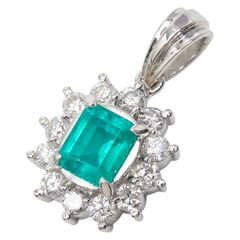 美品☆Pt900☆コロンビア産エメラルド1.48ct×ダイヤ0.11ctトップ