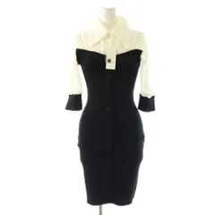 リエンダ rienda 23AW ハーフスリーブシャツコンビミニタイトニットワンピース F ホワイト ブラック /OK ■OS