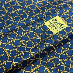 HERMES エルメス ネクタイ シルク チェーン総柄 ネイビー オレンジ