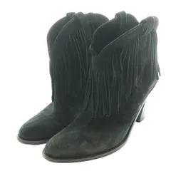 サンローラン パリ SAINT LAURENT PARIS ウエスタンフリンジショートブーツ ショート 39 黒 ブラック /SS ■OSのサムネイル