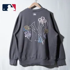 MLB ヤンキース NY スウェット L グレー ロゴ刺繍 花柄 刺繍 NEWYORK YANKEES ユニセックス ストリート オーバーサイズ Y2K 古着 E361