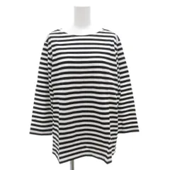 マリメッコ marimekko Tシャツ カットソー L ボーダー 総柄 7分袖 白 ホワイト 黒 ブラック /AE