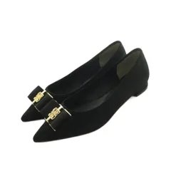 ランダ RANDA モノグラムパーツリボンフラットパンプス ポインテッドトゥ ローヒール 25.0cm 黒 /MI ■OS