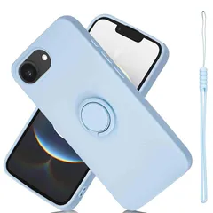 【新品】 【Anrek】互換性 iPhone 16E/17E 6.1 inch 対応 シリコン リングケース（ダークブルー）アイフォン16e/17e 6.1インチ 薄型 柔軟 TPU保護カバー 衝撃吸収 360度回転 車載ホルダー機能 携帯ケース ソフトカ 0