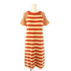 ケイトスペード KATE SPADE ニット ワンピース ロング ミモレ シルク混 ボーダー ウール混 ラグランスリーブ 半袖 S 赤 レッド ベージュ /XK