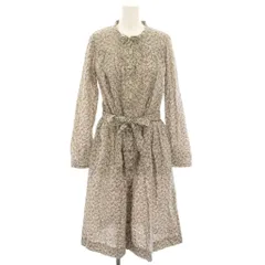 ハグオーワー HUG O WaR ワンピース ひざ丈 長袖 花柄 リボンベルト ウエストゴム タグ付き F グレージュ 白 ホワイト HG-L313 /YT