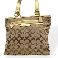 極美品　COACH コーチ　トートバッグ　肩掛け　キャンバス　レザー　ゴールド