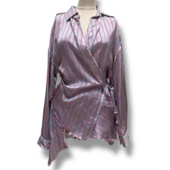 DIESEL ディーゼル C-Razyアシンメトリーラップシャツ ストライプ アシンメトリー ラップディテール ビスコースサテン オーバルDチャーム 赤 青 38 Sサイズ レディース 春 ゴーゴー古着セントラルパーク名古屋店No.1949