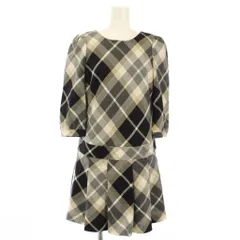 バーバリーブルーレーベル BURBERRY BLUE LABEL ワンピース 七分袖 ひざ丈 チェック柄 38 グレー 黒 E1J18-644-09 /TK