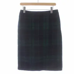 ヨークランド YORKLAND タイトスカート ひざ丈 チェック ウール 11AR L 黒 ブラック 緑 グリーン /AT24