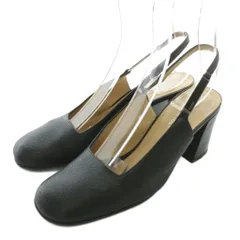 グッチ GUCCI パンプス レザー ラウンドトゥ チャンキーヒール ストラップ 37 24cm 黒 ブラック /XZ ■GY19