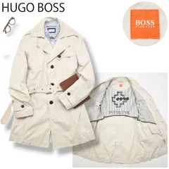 【人気】 ヒューゴボス HUGO BOSS ハーフ トレンチコート スプリングコート オフホワイト オレンジタグ トラッド カジュアル メンズ 男性用