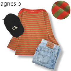 アニエスベー agnes b 長袖 ボーダー バスクシャツ ボートネック ロンT Tシャツ カットソー 0 レッド 園児×グリーン 緑 トラッド カジュアル レディース 女性用 ♪
