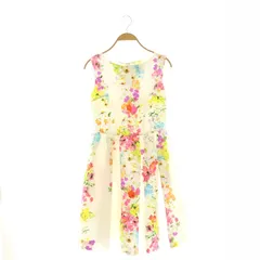 チェスティ Chesty ノースリブフレアワンピース ひざ丈 バックファスナー 0 XS 白 ホワイト マルチカラー /YQ ■OS