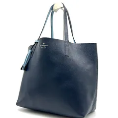 kate spade new york ケイトスペード ニューヨーク トートバッグ ネイビー ライトブルー PVC リバーシブル A4収納 肩掛け タッセル フリンジ
