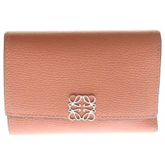 LOEWE (ロエベ) アナグラム トライフォールド 三つ折り財布 コンパクトウォレット カードケース レザー サーモンピンク シルバー金具