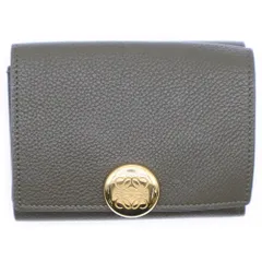 LOEWE (ロエベ) ペブル アナグラム トライフォールドウォレット コンパクトウォレット 三つ折り財布 カーキグリーン レザー ゴールド金具