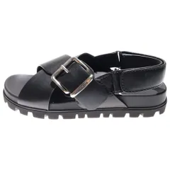 miumiu (ミュウミュウ) Smooth Leather Flat Sandals ロゴバックル レザーフラットサンダル ブラック レディース 5X214E