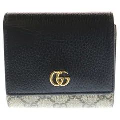 GUCCI (グッチ) GGマーモント 三つ折り財布 コンパクトウォレット コインケース ベージュ×ブラック PVC×レザー 598587 ゴールド金具