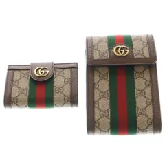 GUCCI (グッチ) GGスプリーム マーモント オフィディア ロゴプレート シェリーライン PVC レザー コンパクト 二つ折り財布 ショルダーバッグ セット ゴールド金具 699173