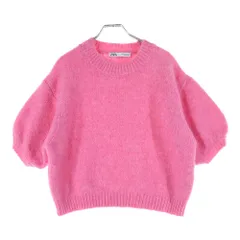 ZARA (ザラ) ポリエステルアクリルニット 半袖ニット セーター ピンク レディース 9598/144/620