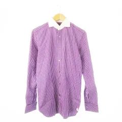 トムフォード TOM FORD クレリック シャツ ホリゾンタルカラー 長袖 ダブルカフス ストライプ 15.5 紫 パープル /MQ ■GY18のサムネイル