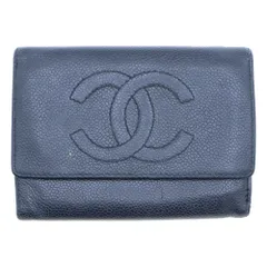 CHANEL (シャネル) ココマーク 三つ折り財布 コンパクトウォレット カードケース ブラック キャビアスキン
