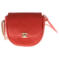 CHANEL (シャネル) マトラッセ ラムスキン ココマーク チェーンレザーショルダーバッグ ポシェット レッド