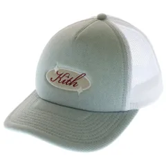 KITH (キス) Logo Denim Nolan Trucker Cap ロゴナイロントラッカーキャップ 帽子 ホワイト/ライトブルー