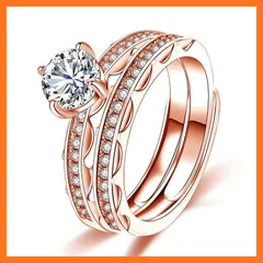 【新品】 Bellitia Jewelry 婚約 ペアリング レディース 積み重ね可能 指輪 セット デザイン ホワイト 銅 ジルコニア 宝石 欧米風 女性 ピンクゴールド色 フリーサイズ プレゼント アクセサリー 1のサムネイル