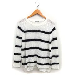 セオリーリュクス theory luxe リネンニット カットソー 透かし編み ボーダー バックロング 長袖 38 白 ホワイト /NT7