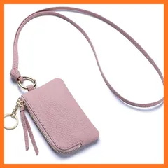 【新品】 RenLianyi 本革 小銭入れ レディース ネックストラップ付き パスケース 首掛け 定期入れ おしゃれ 人気 ジッパー コインケース キーホルダー付き 軽量 コンパクト IC IDカード入れ 落下防止 革 財布 大人 子供 通勤 通学 旅行 便