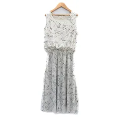 アズノウアズ as know as ノースリーブワンピース ロング丈 総柄 F オフホワイト 黒 ブラック /YK1