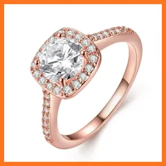 【新品】 Rockyu ジュエリー ブランド レディース リング ホワイトゴールド 18k キラキラ おしゃれ 指輪 ダイヤモンド プラチナリング ピンクゴールドリング (四角‐18K, 12)