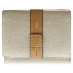 LOEWE (ロエベ) トライフォールドウォレット コンパクトウォレット 三つ折り財布 ブラウン×ベージュ レザー シルバー金具