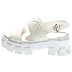 PRADA (プラダ) モノリス カーフスキン レザー ロゴプリント チャンキーソール 厚底 ストラップサンダル シューズ ホワイト レディース 1X040N