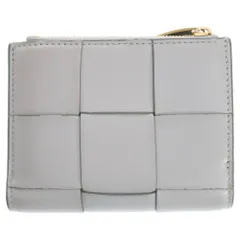 BOTTEGA VENETA (ボッテガヴェネタ) スモールカセット マキシイントレチャート レザー コンパクトウォレット 二つ折り財布 ゴールド金具 グレー 742698