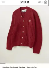 新タータンチェック オーバサイズ ブークレ カーディガン バーガンディレッド